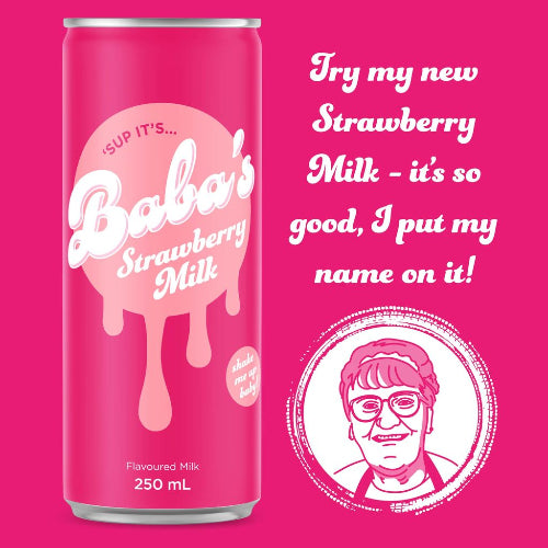 Babas Strawberry Milk - Box of 12 Cans – BABA'S MILK